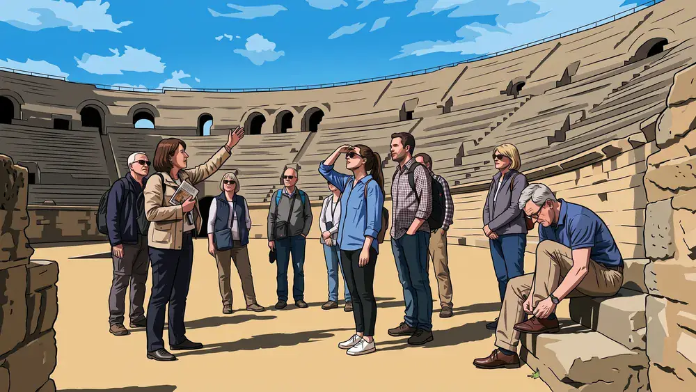 Archäologischer Park Xanten – Gruppe in der Arena des römischen Amphitheaters