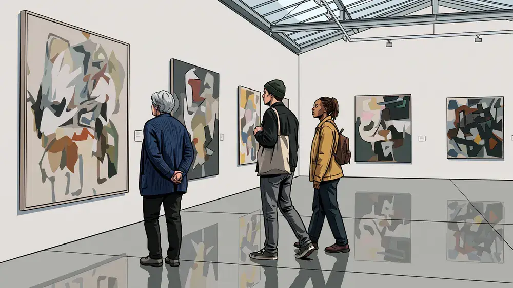 Museum Folkwang in Essen – Besucher gehen durch eine helle Ausstellungshalle